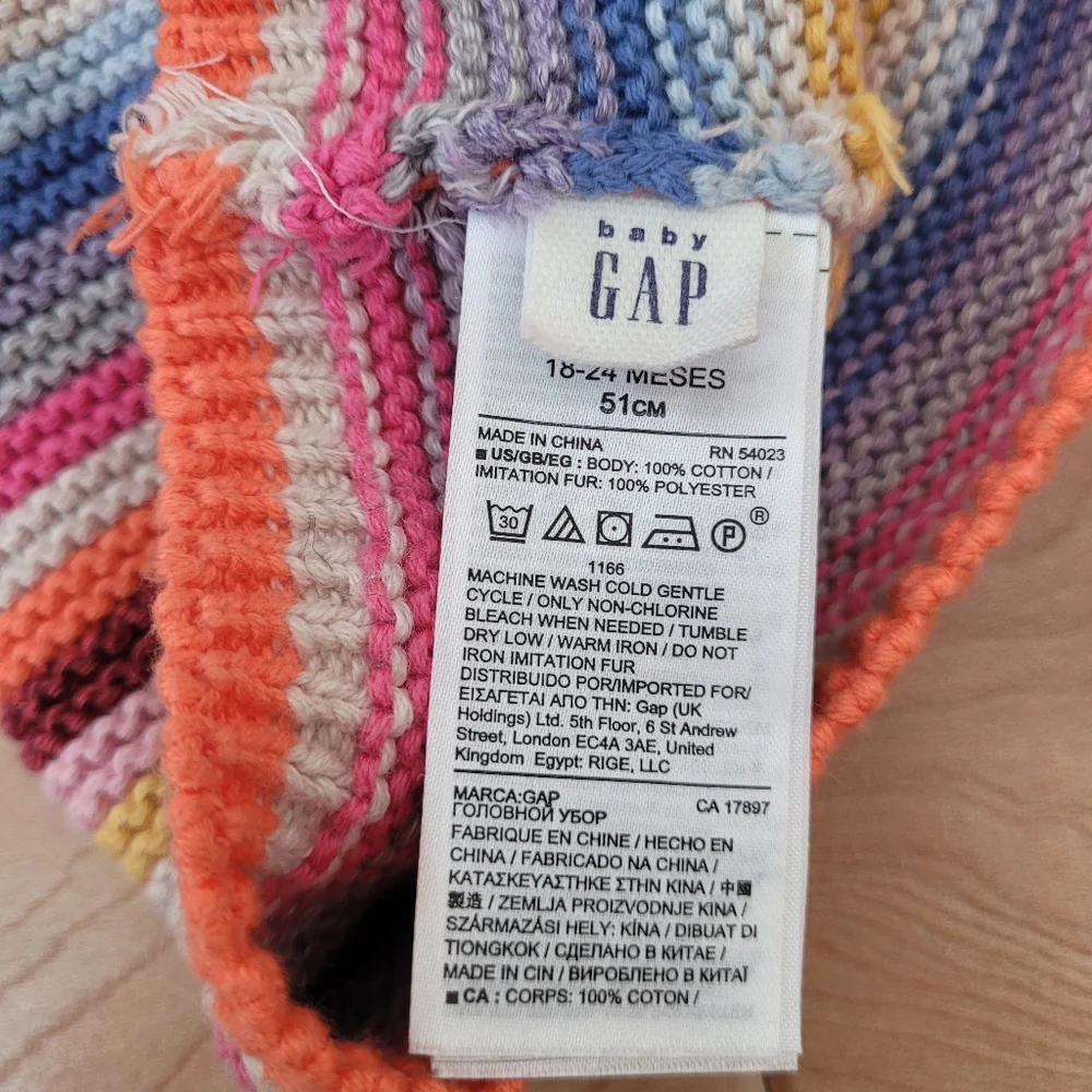 Baby Gap multicolored baby beanie, winter hat with pom poms, 18-24 months